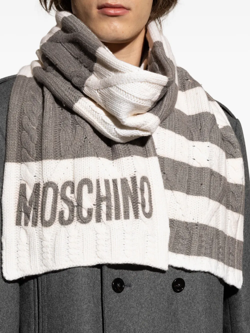 Moschino Kabelgebreide sjaal met vlakken Grijs