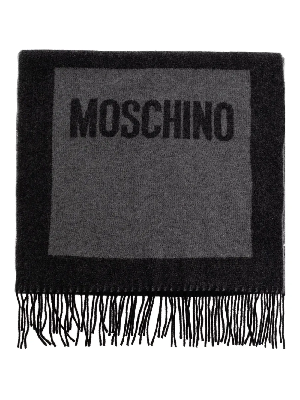 Moschino logo-print fringed scarf Grijs