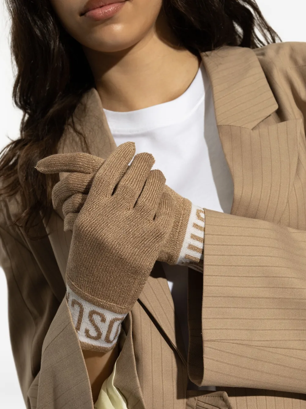 Moschino Handschoenen met logo Beige