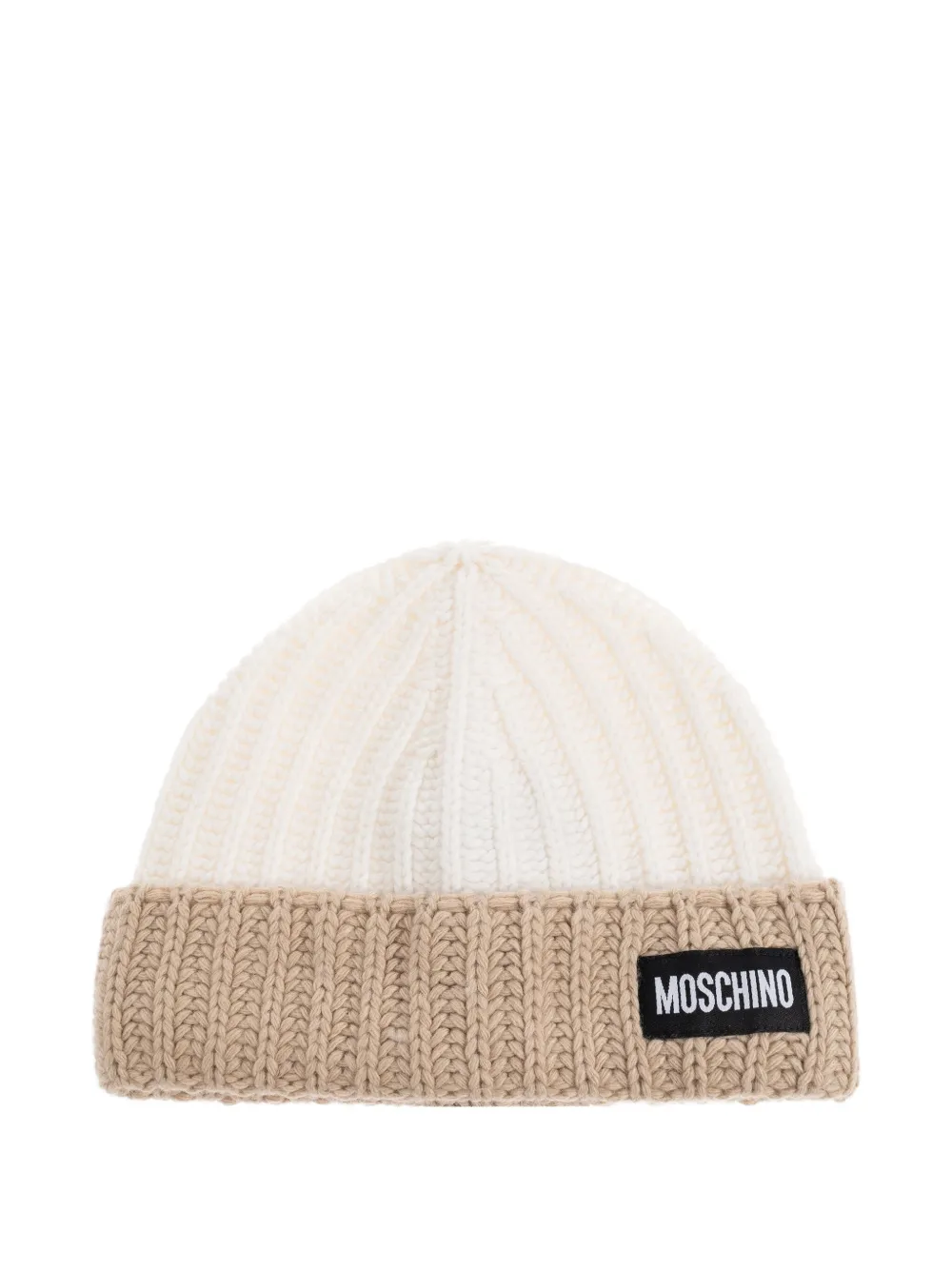 Moschino ribbed logo-patch beanie Wit