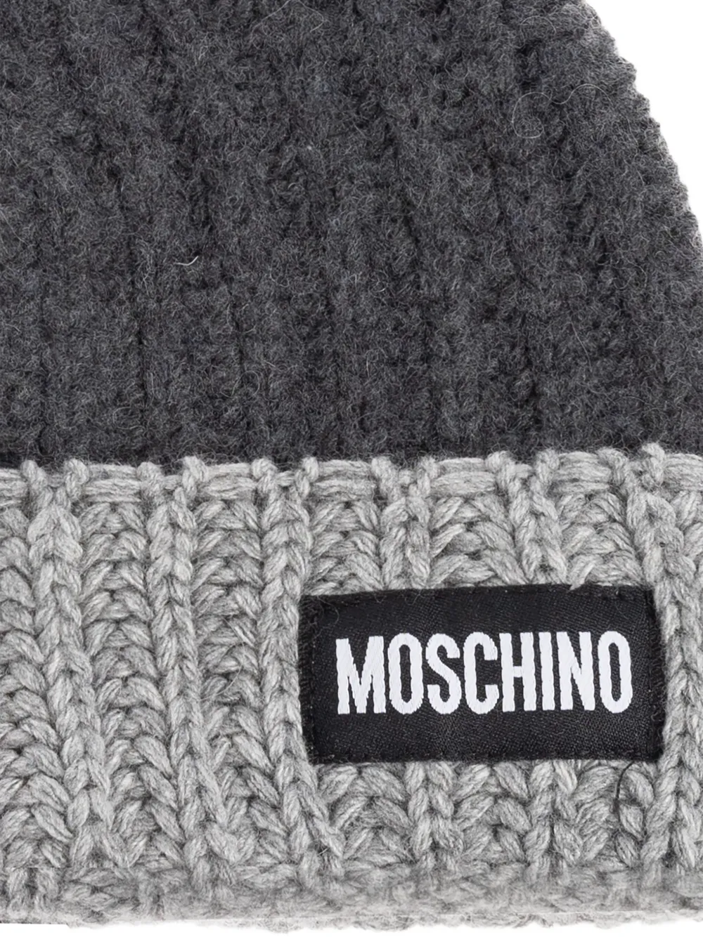 Moschino Ribbed Wool Beanie In Gray