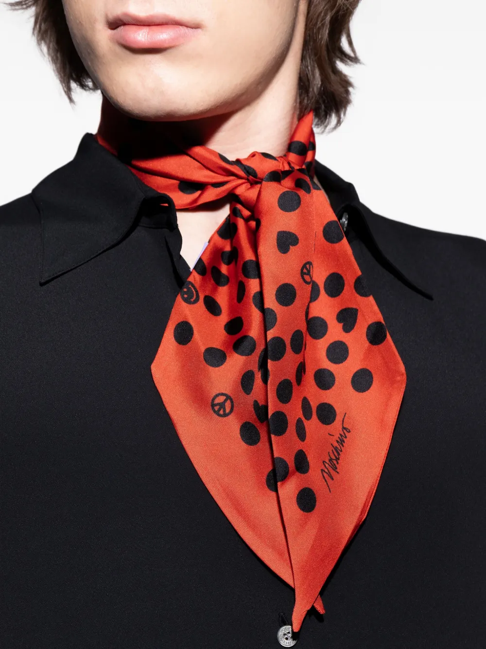 Moschino polka-dot print silk scarf Rood
