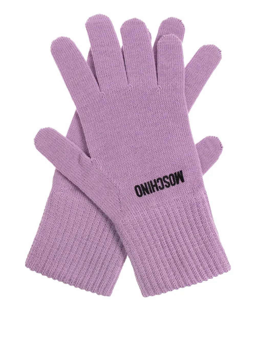 Moschino logo-embroidered ribbed gloves Paars
