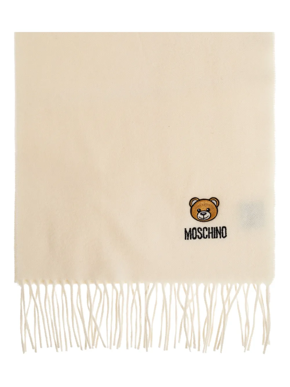 Moschino Sjaal met geborduurde teddybeer en franje Beige