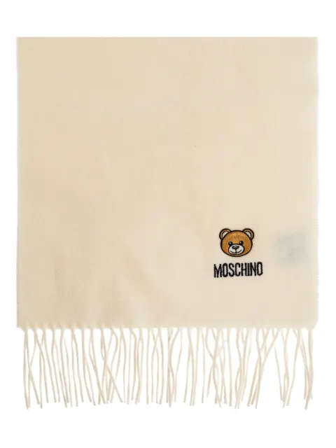 Moschino teddy-embroidered fringe scarf