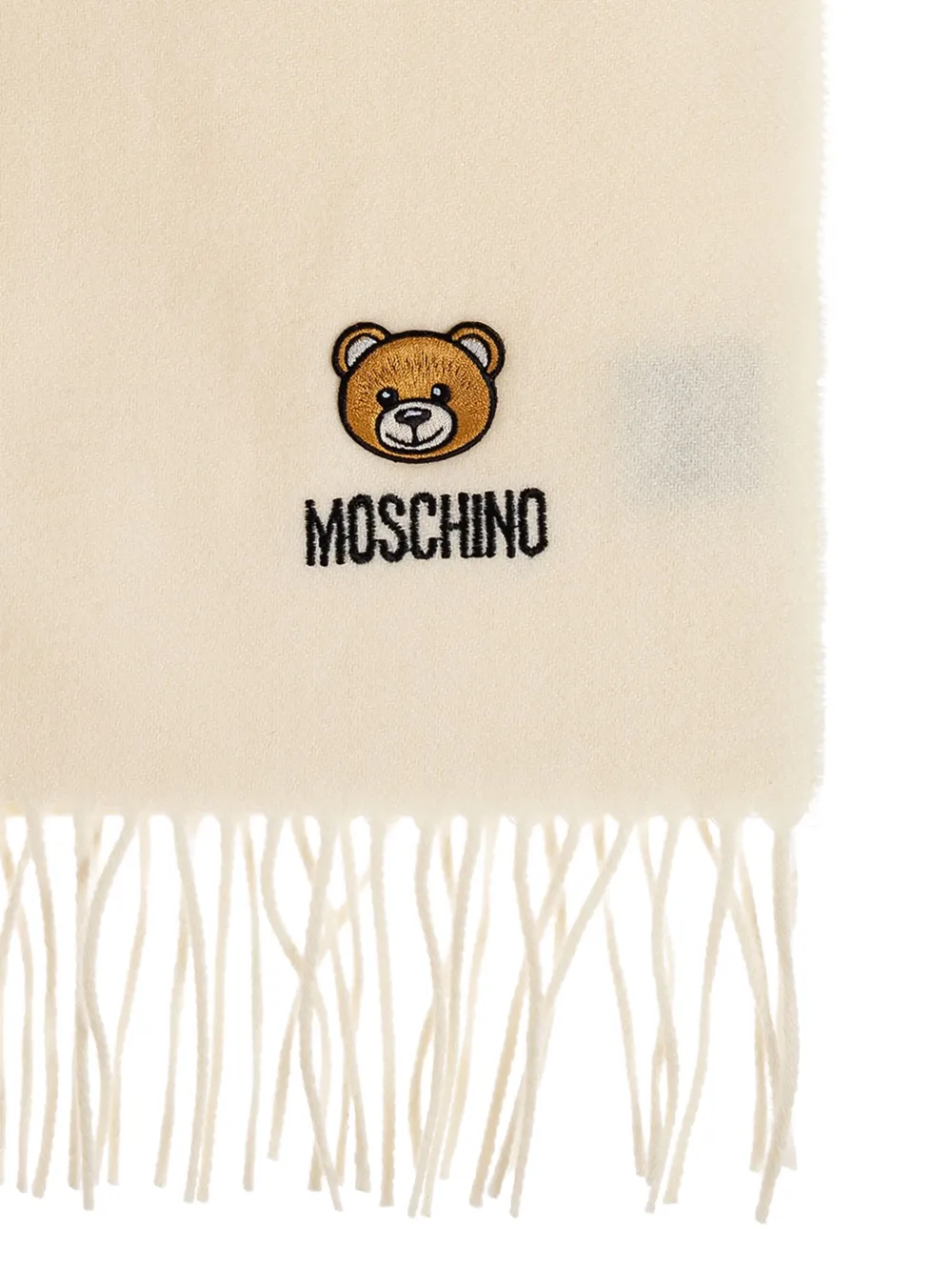 Moschino Sjaal met geborduurde teddybeer en franje Beige