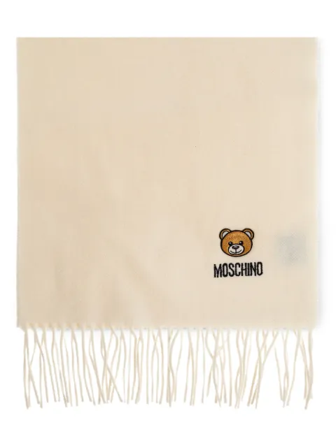 Moschino teddy-embroidered fringe scarf