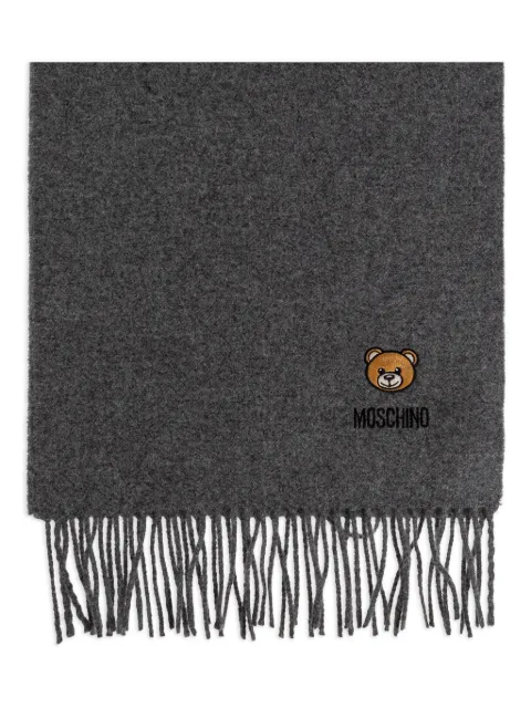 Moschino teddy-embroidered fringed scarf