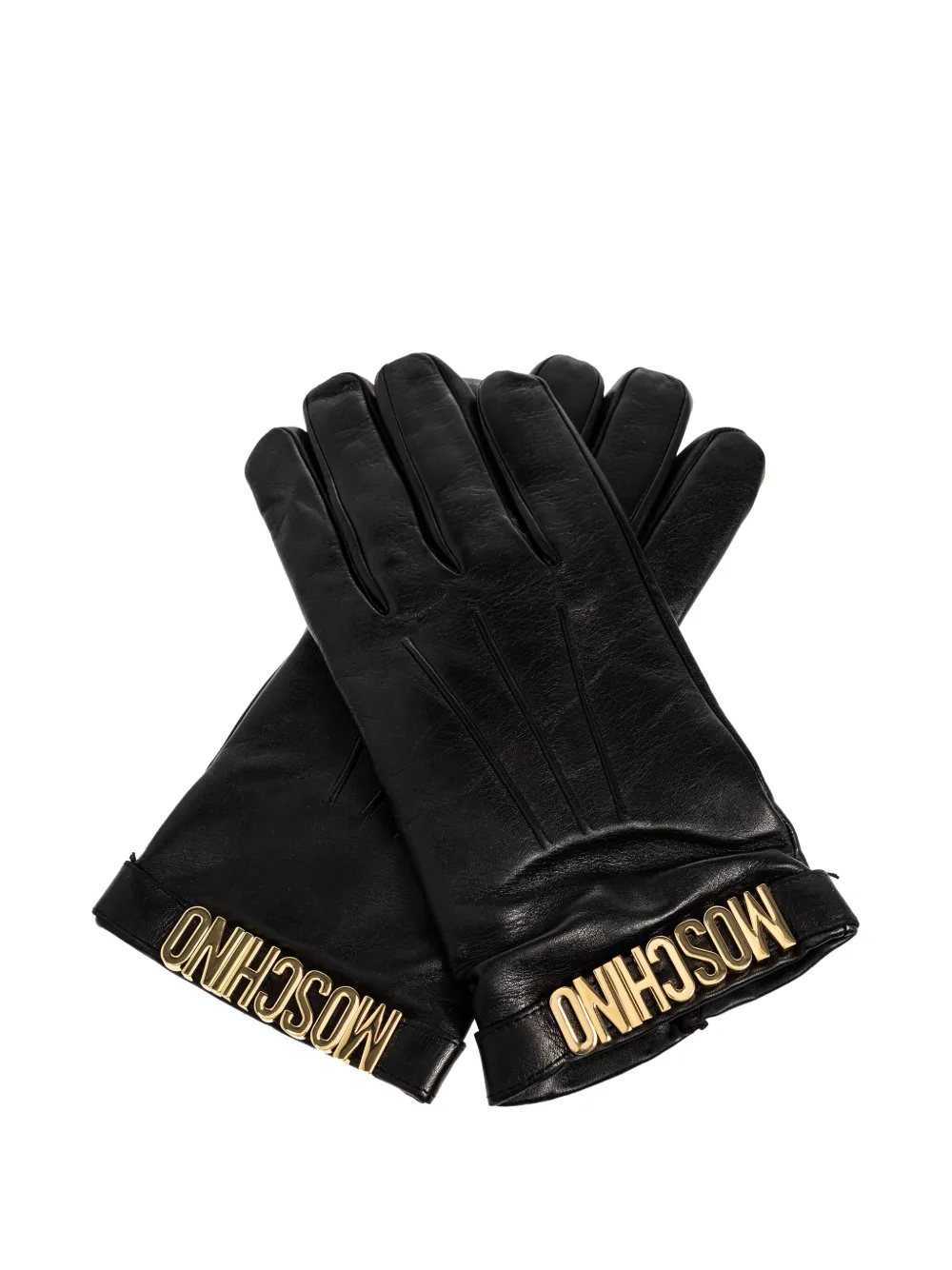 Moschino logo-plaque leather gloves Zwart
