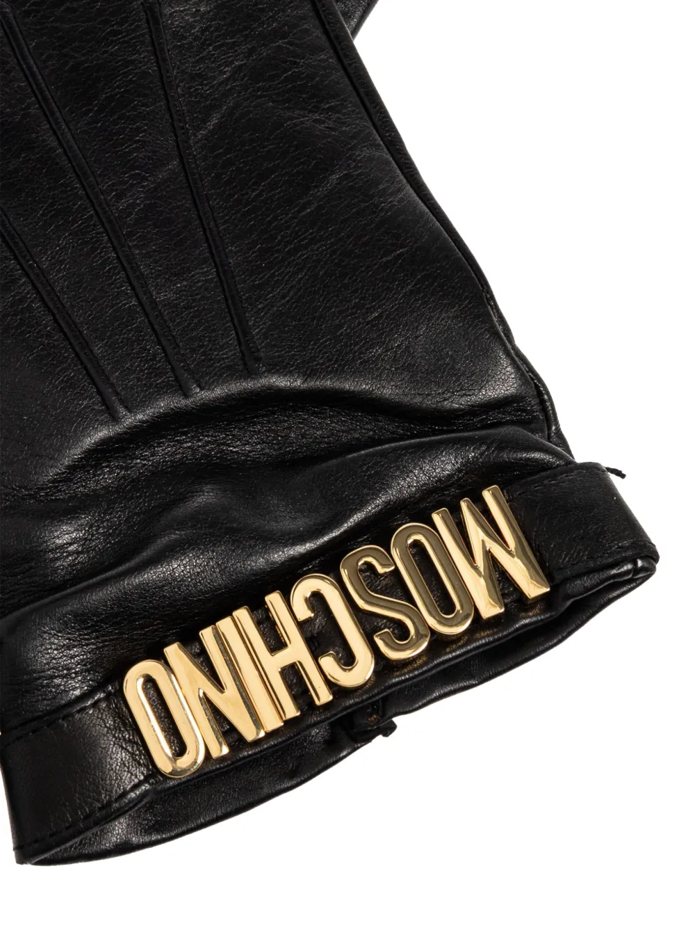 Moschino logo-plaque leather gloves Zwart