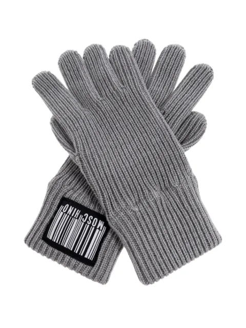 Moschino barcode-appliqué ribbed gloves