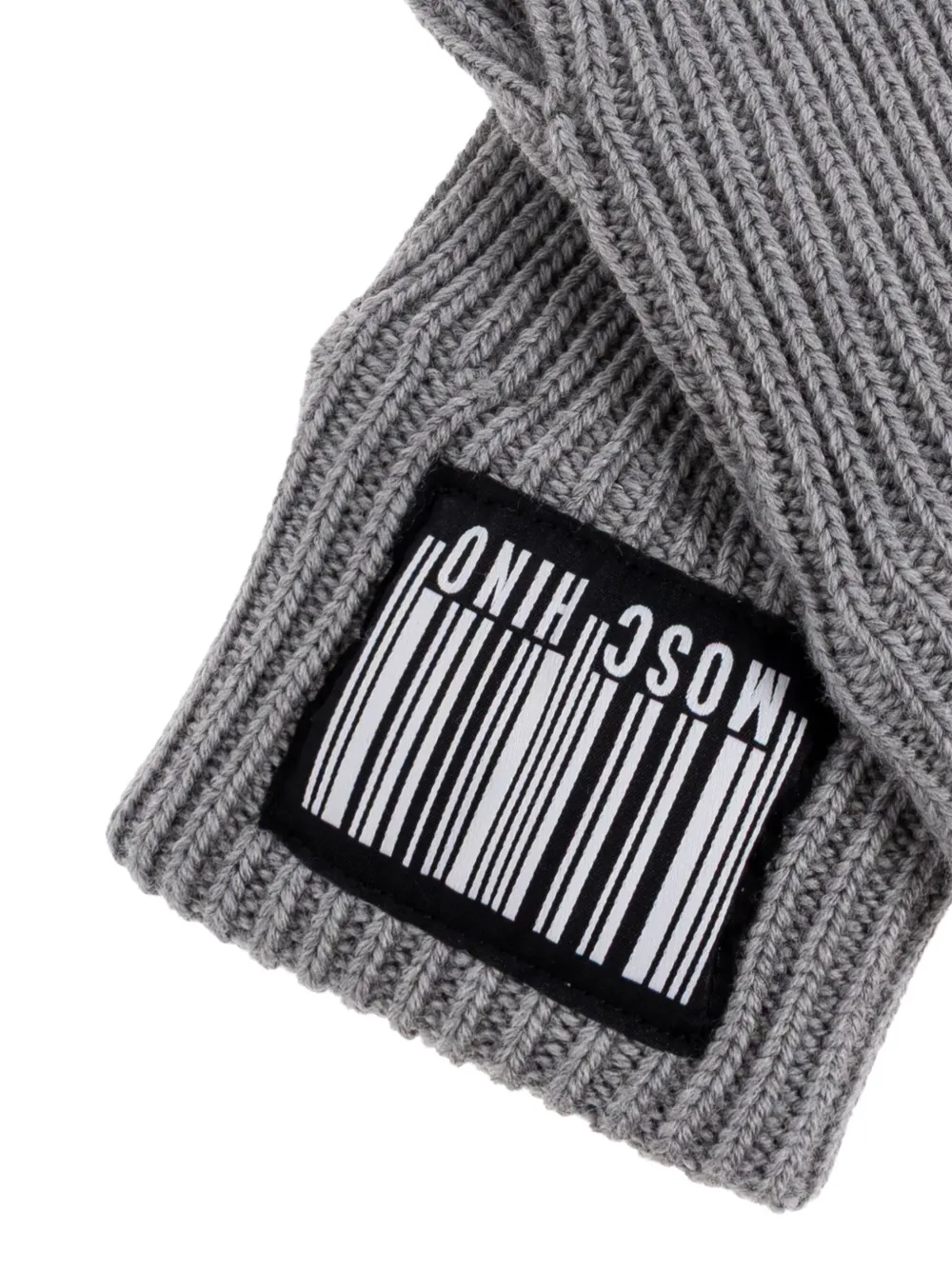 Moschino barcode-appliqué ribbed gloves Grijs