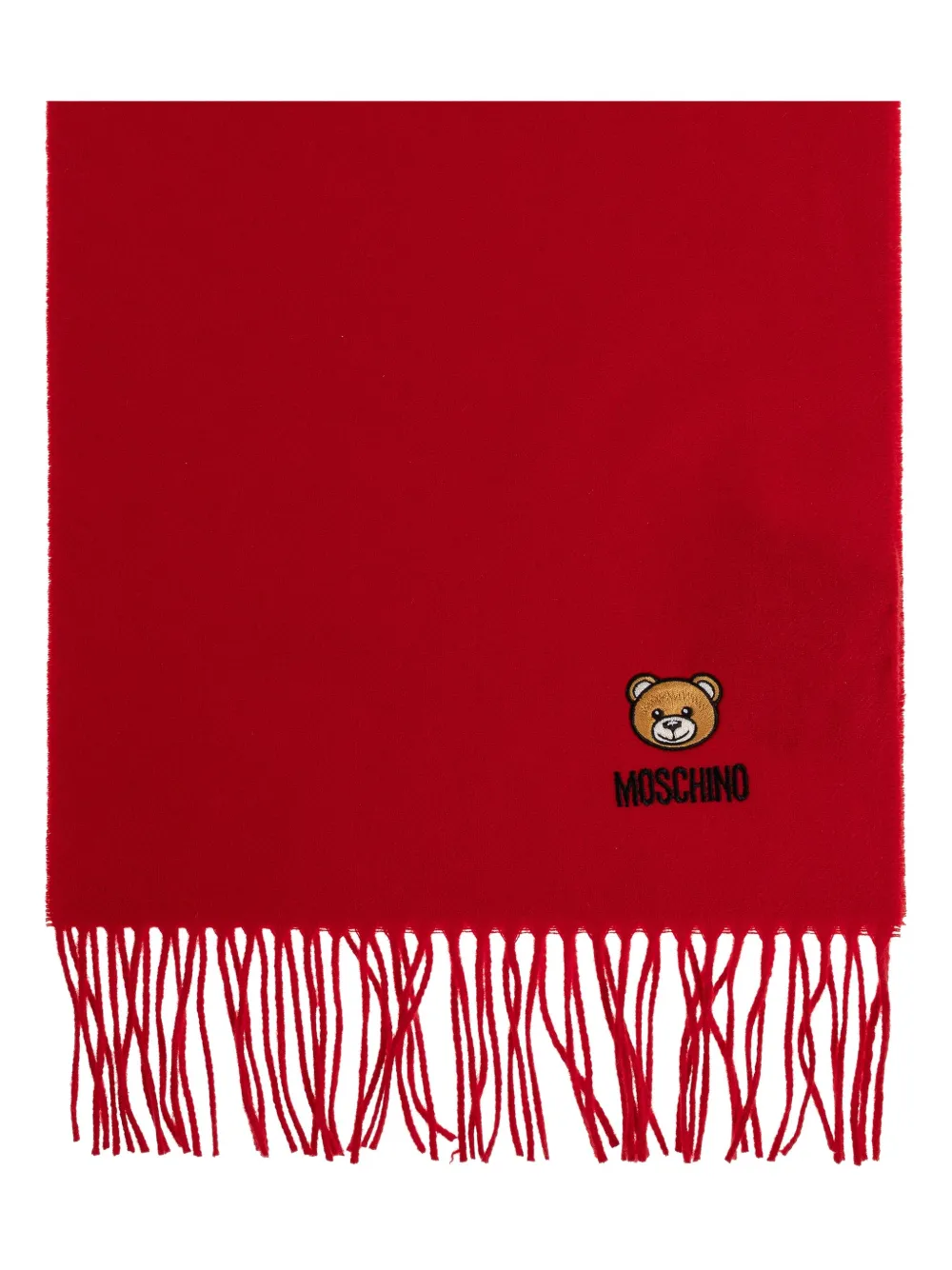 Moschino teddy bear-embroidered fringed scarf Rood