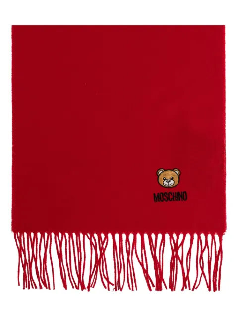 Moschino teddy bear-embroidered fringed scarf
