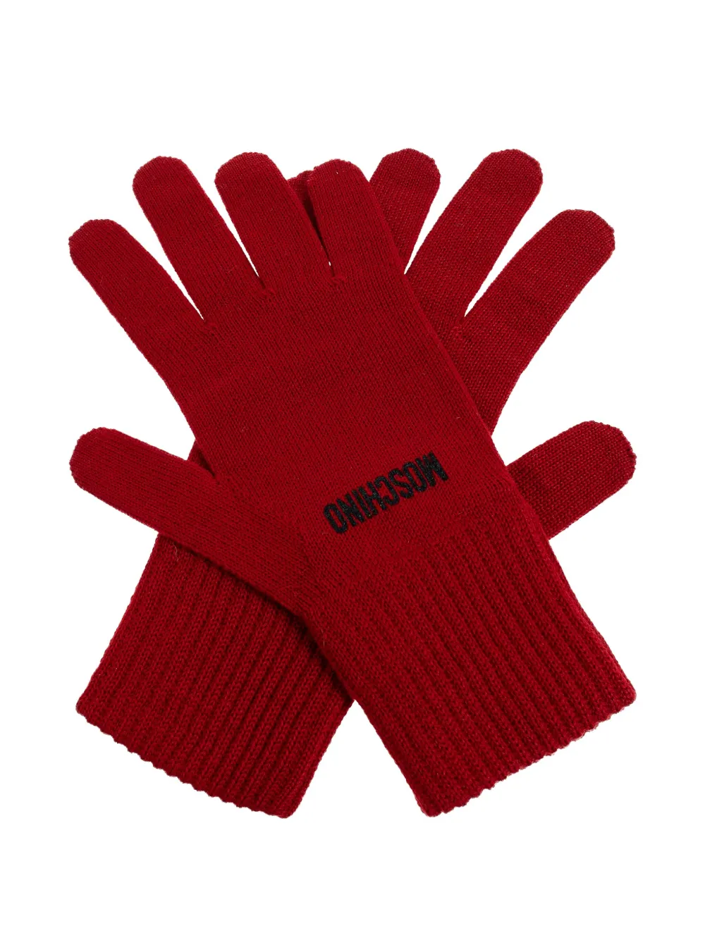 Moschino Logo-embroidered Wool-blend Gloves In Red