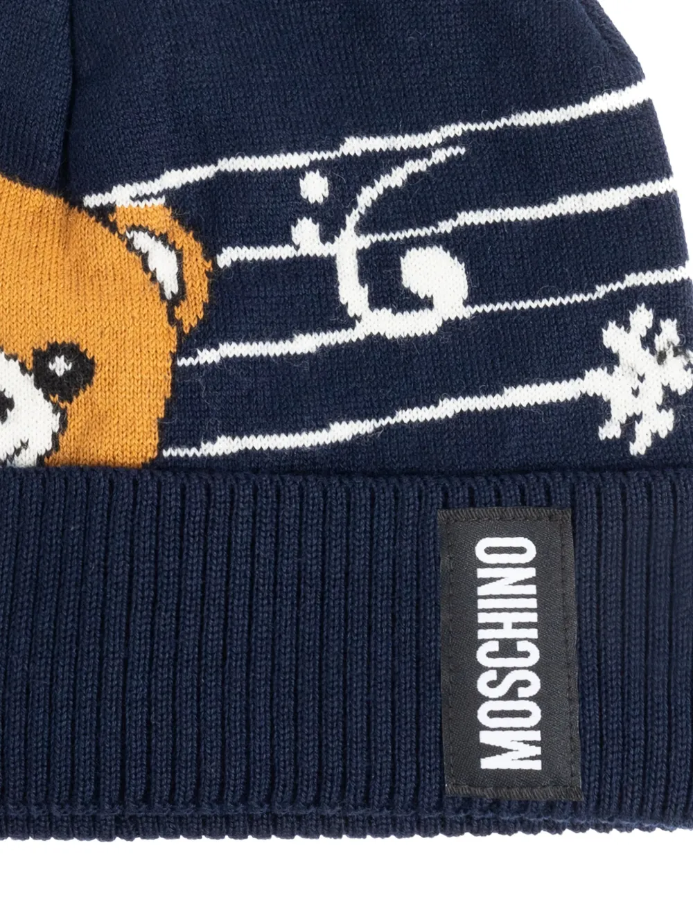 Moschino teddy-print musical-note beanie Blauw