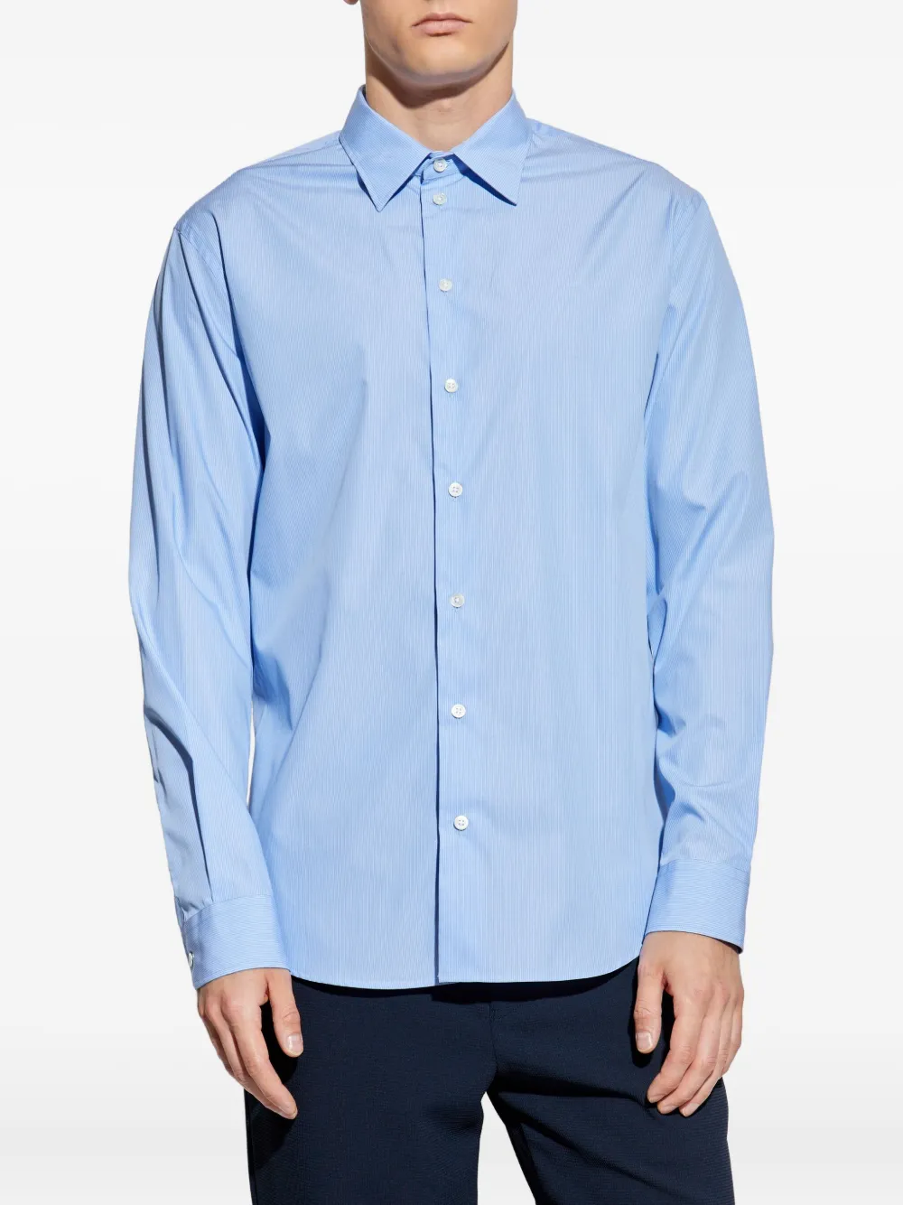 Emporio Armani striped long-sleeved shirt Blauw