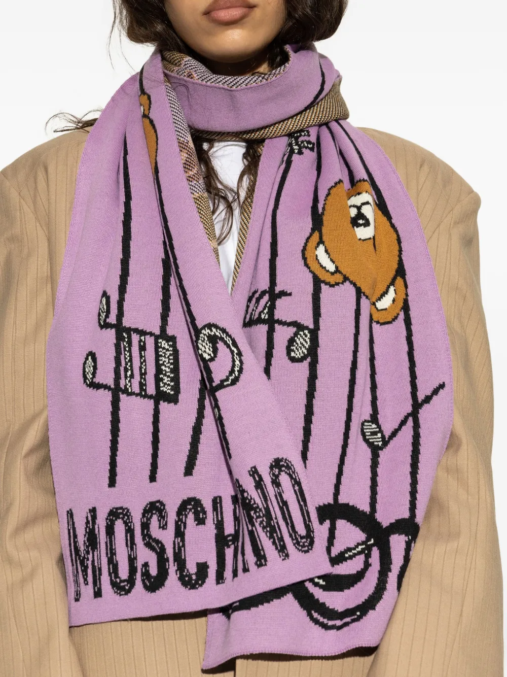 Moschino Sjaal met teddybeer-intarsia Paars