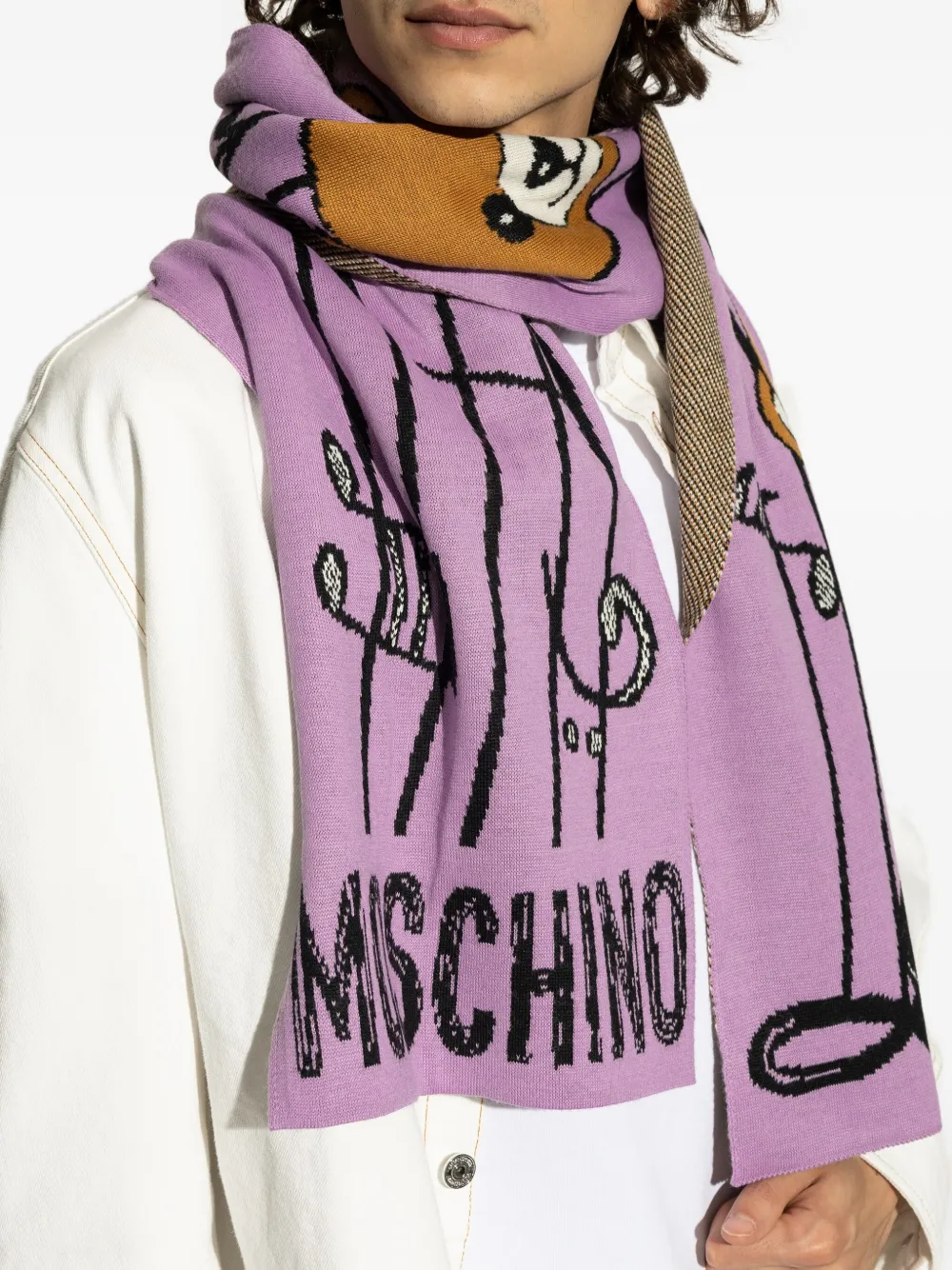 Moschino Sjaal met teddybeer-intarsia Paars