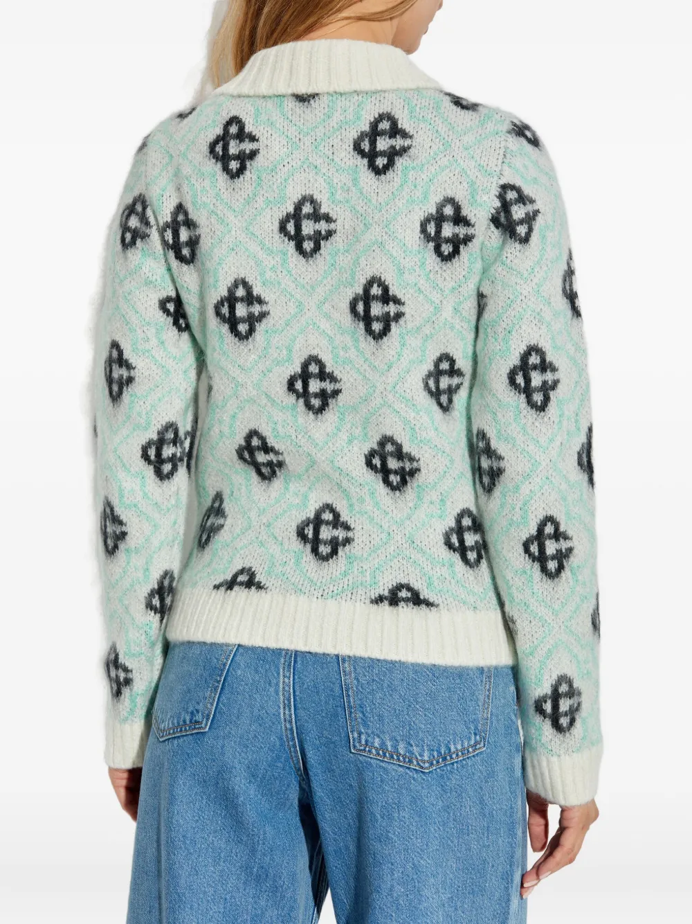 Casablanca monogram-pattern zip-up cardigan Groen