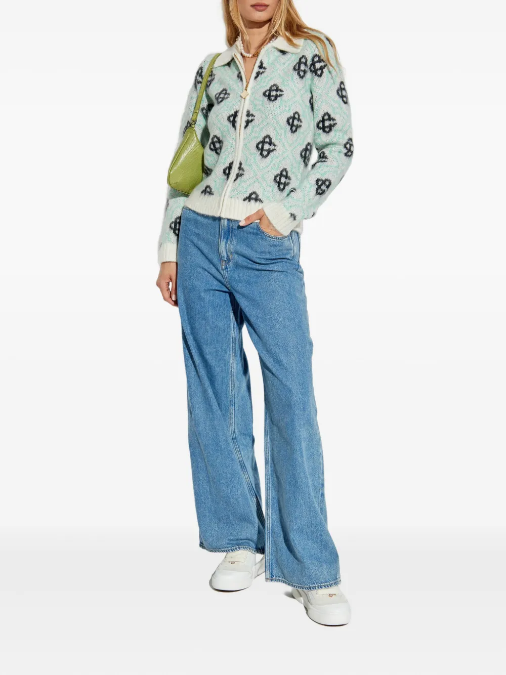 Casablanca monogram-pattern zip-up cardigan - グリーン Casablanca monogram-pattern zip-up cardigan - グリーン