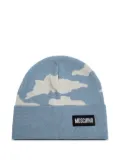 Moschino cloud-print wool beanie - Blue