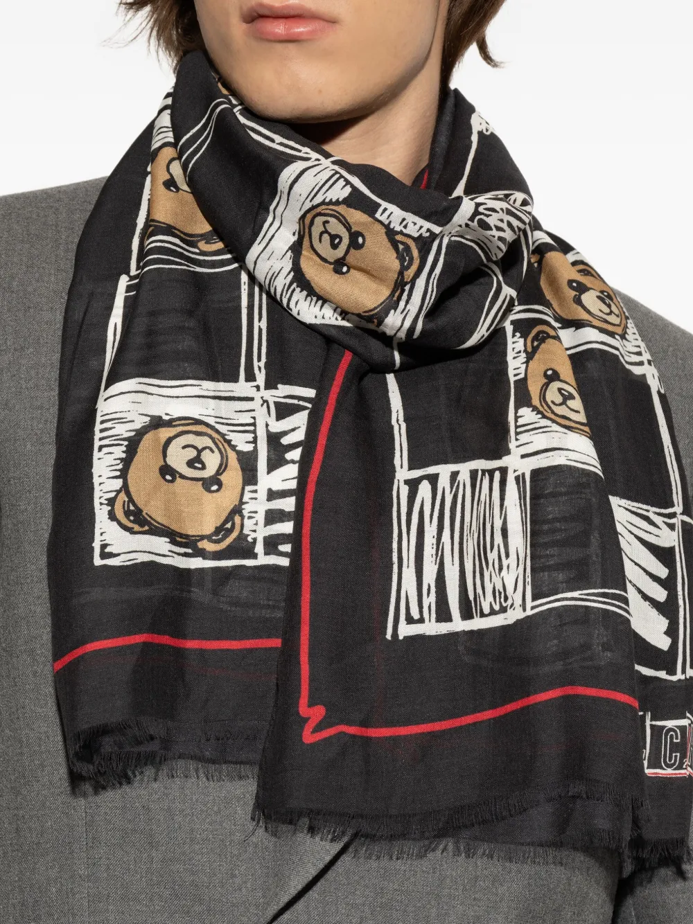 Moschino Sjaal met teddyprint Zwart