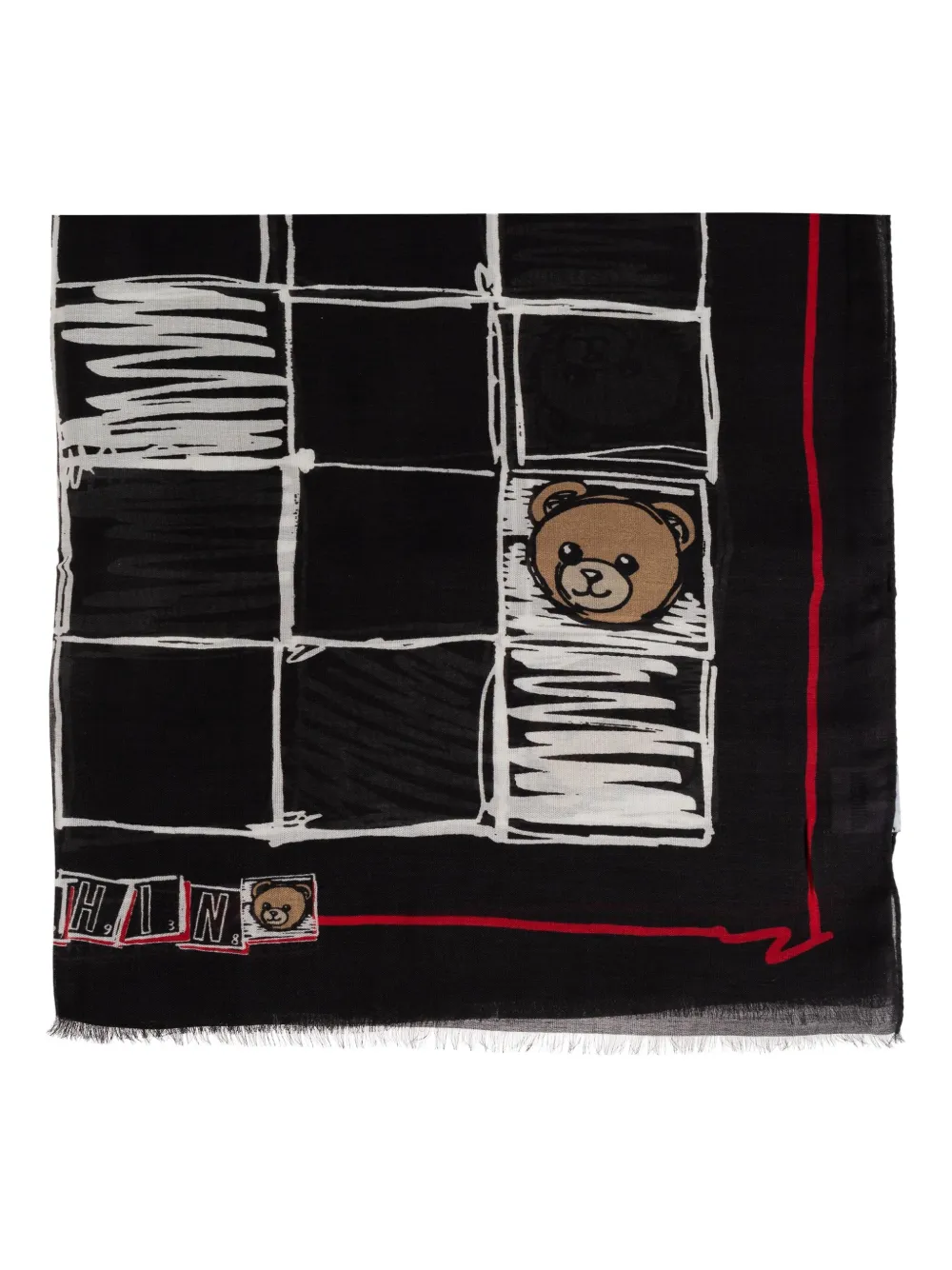 Moschino Teddy-print grid scarf Zwart
