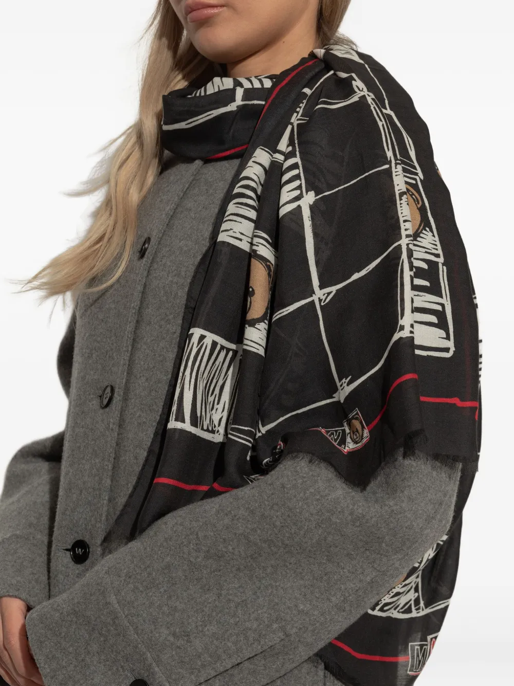Moschino Sjaal met teddyprint Zwart