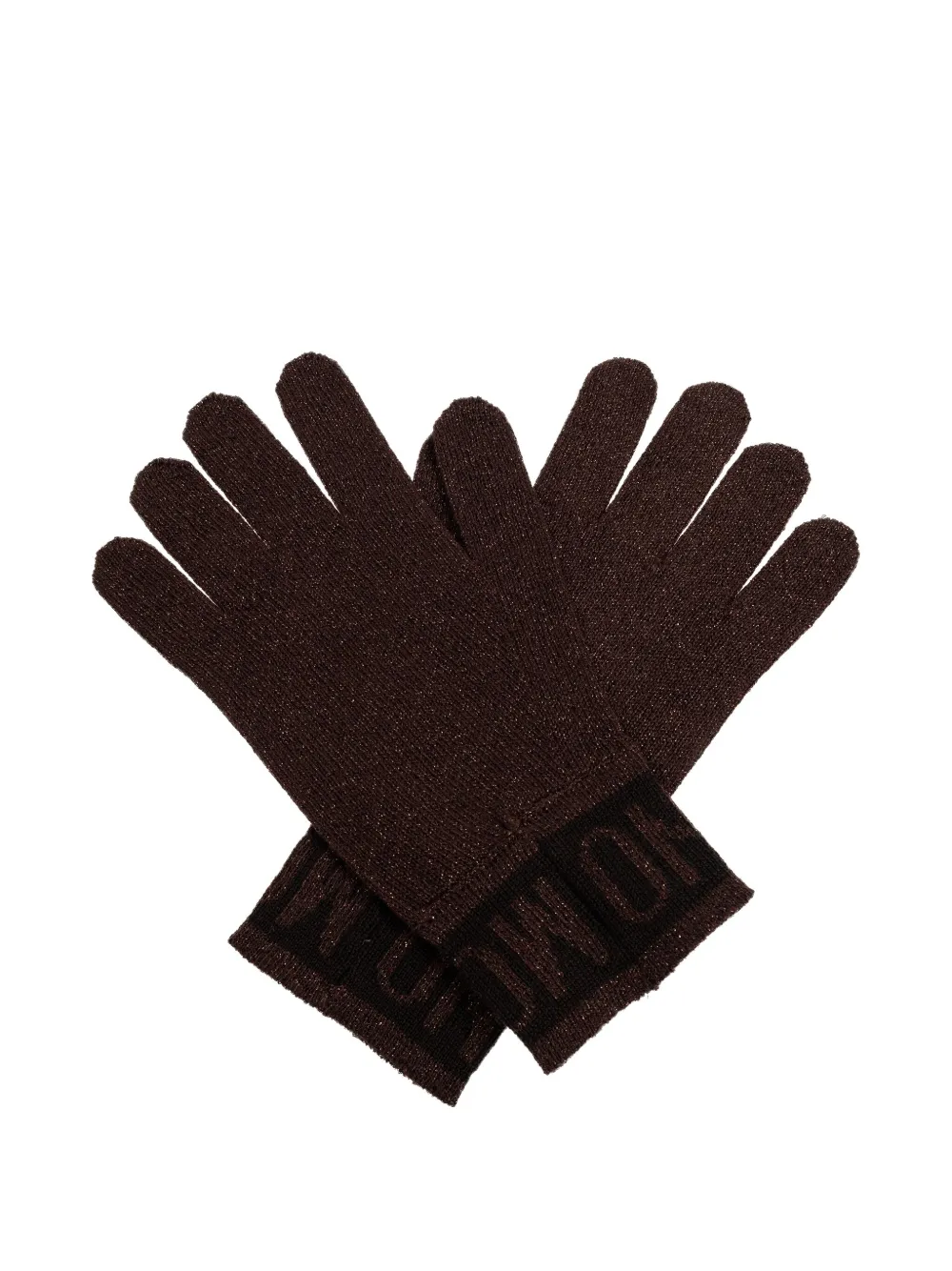 Moschino Logo-detail Glitter-effect Gloves In Brown