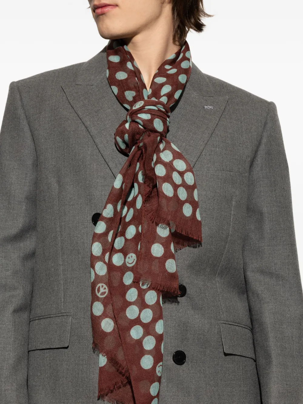 Moschino Sjaal met stippen en vredesteken Bruin