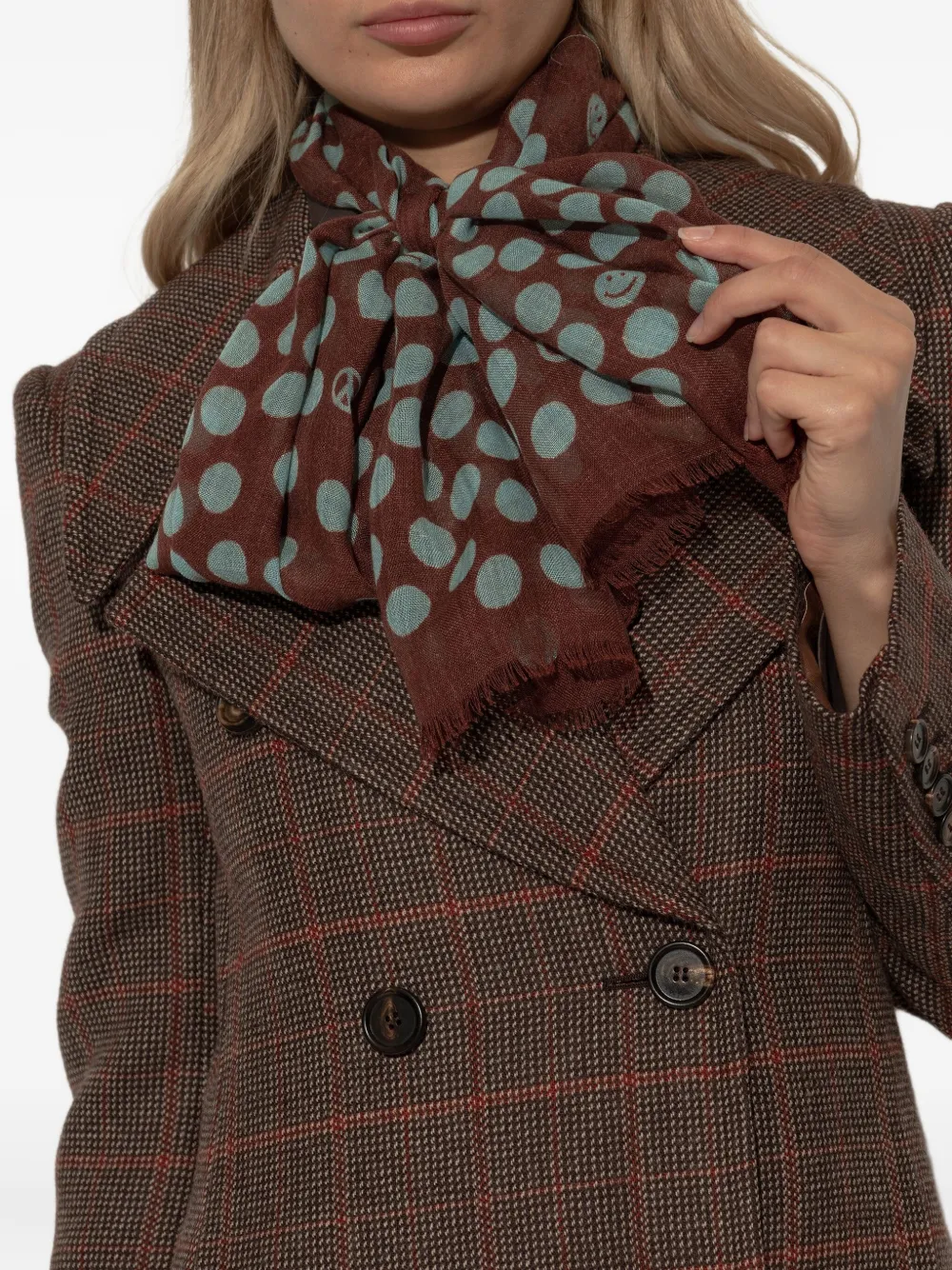 Moschino Sjaal met stippen en vredesteken Bruin