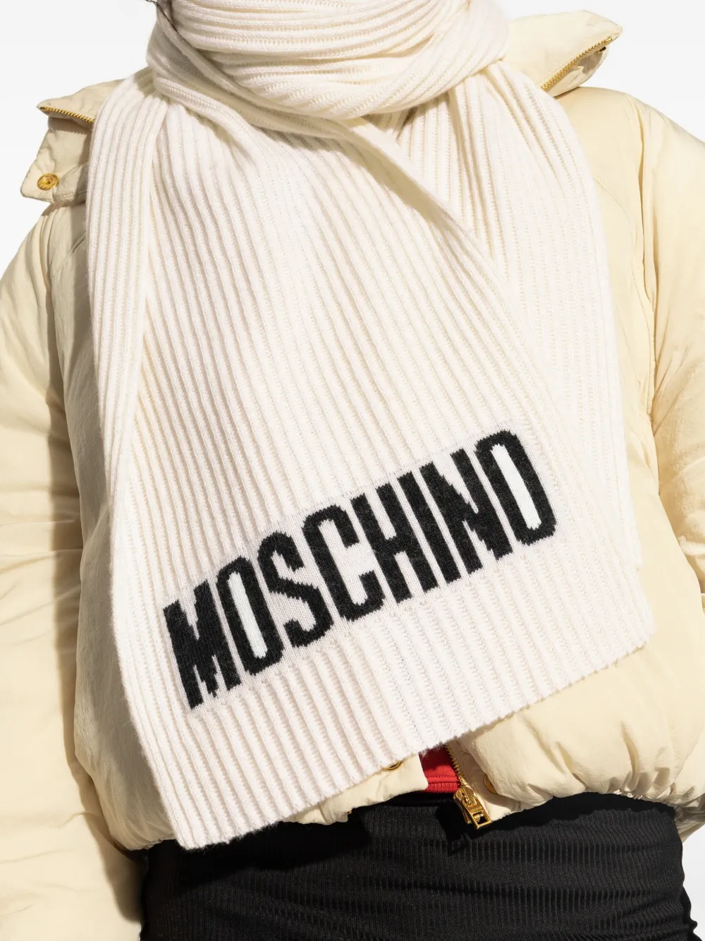 Moschino Geribbelde sjaal met logo Beige