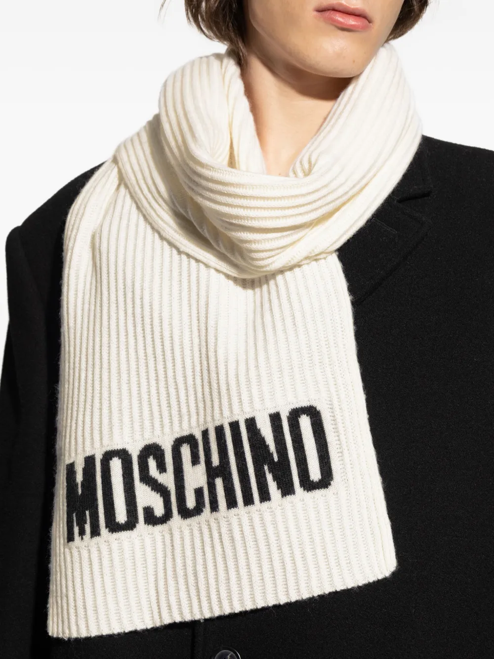 Moschino Geribbelde sjaal met logo Beige