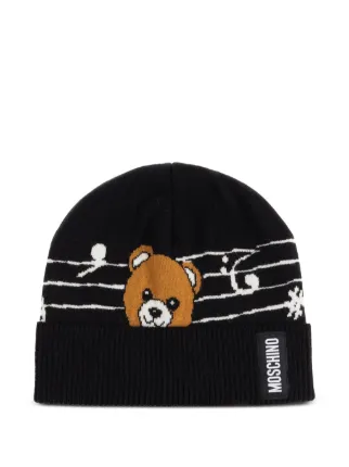Moschino unisex bear patch logo ribbed knit beanie Moschino Knitted Hat With Pom Pom and Bear Logo 24FW BLUE NAVY main image 3