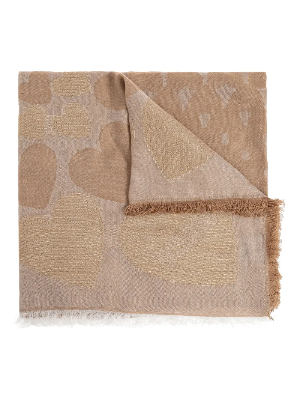 Moschino heart-pattern fringed scarf Beige