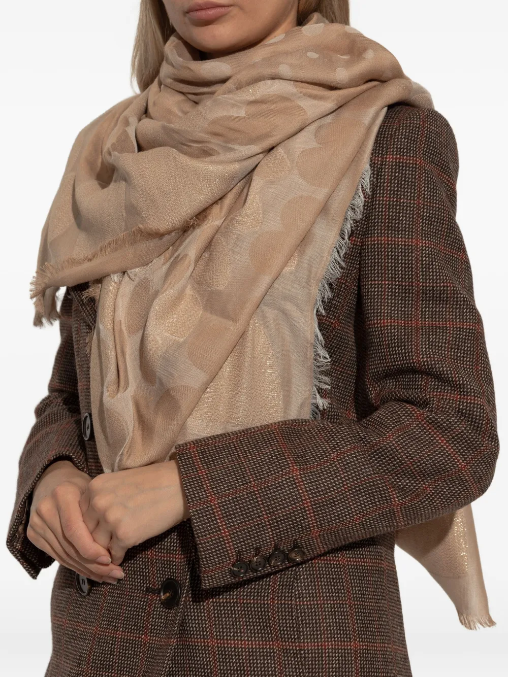 Moschino Sjaal met franje en hartenpatroon Beige