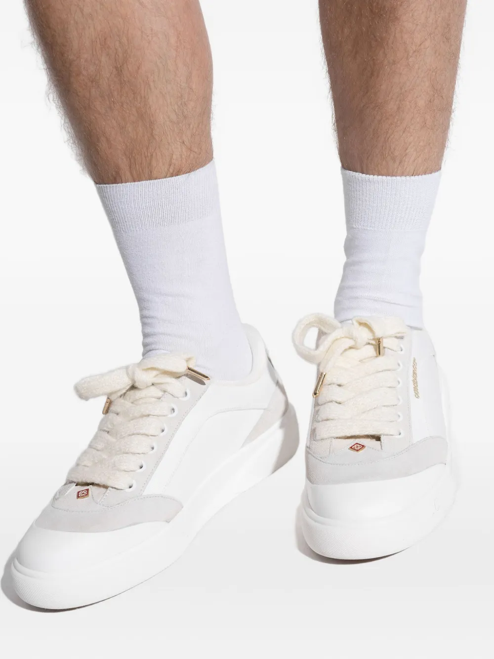 Casablanca suede-panel leather low-top sneakers White
