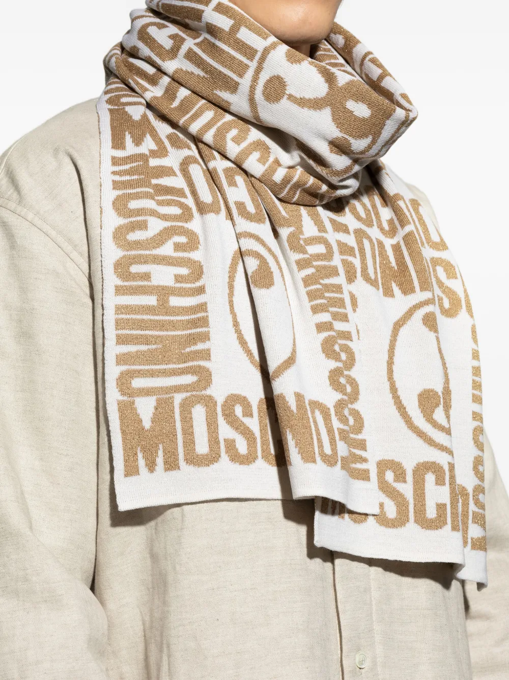 Moschino Sjaal met teddybeerprint en logopatroon Beige