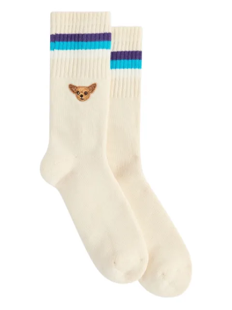 Sundek x Pelo Foundation striped dog-embroidered socks