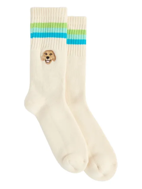 Sundek x Pelo Foundation striped dog-embroidered socks