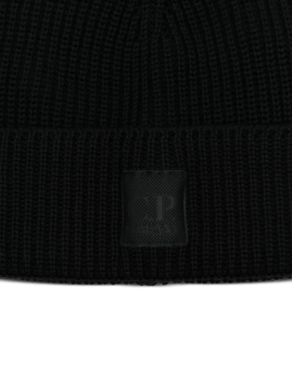 C.P. Company Geribbelde muts met logopatch Zwart