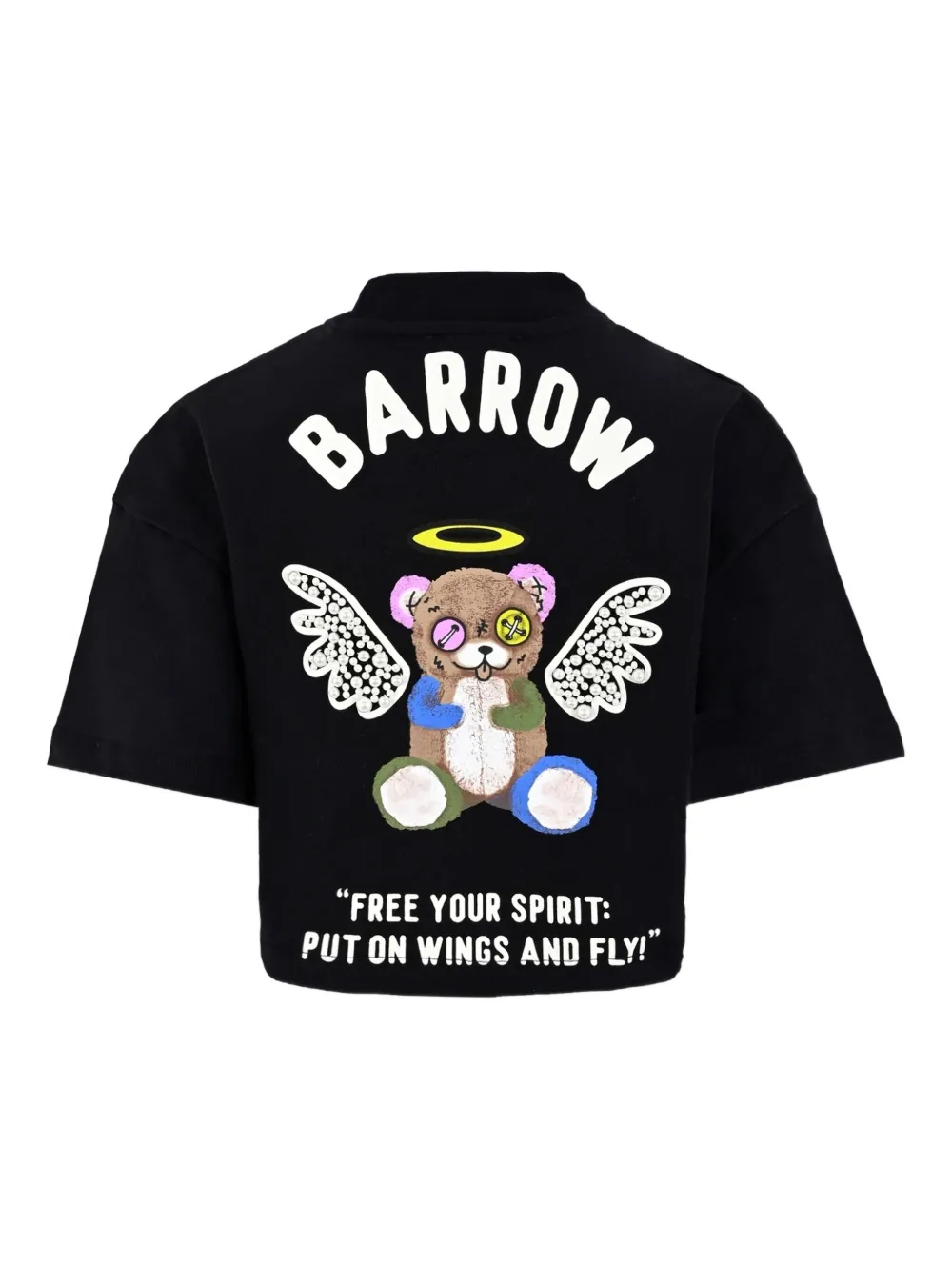 Barrow kids T-shirt verfraaid met parels en engelvleugel Zwart
