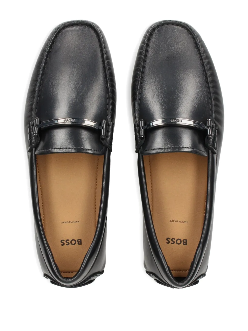 BOSS logo-bar loafers Black
