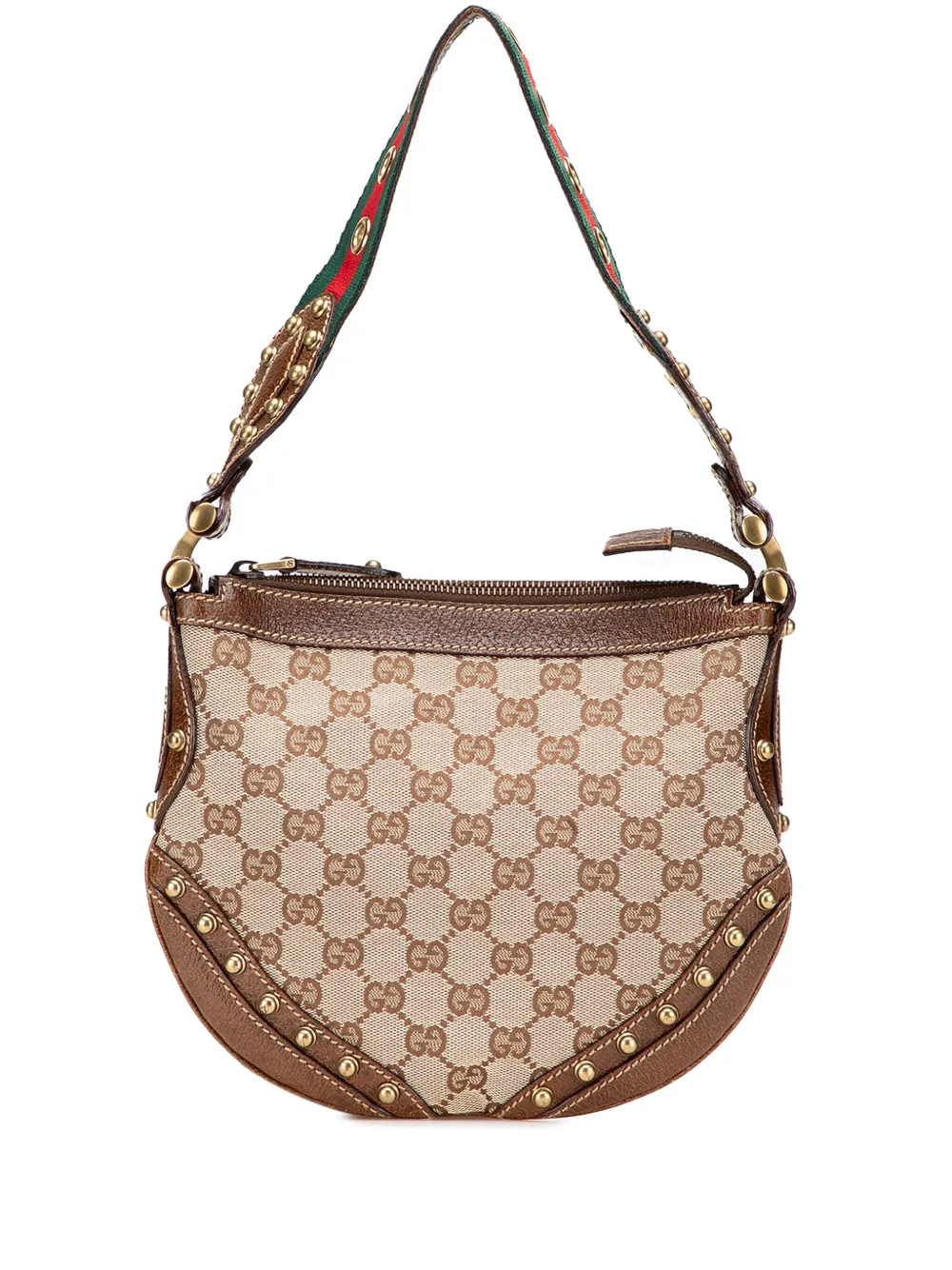 Gucci Pre-Owned 2000-2015 GGキャンバス ウェブ ペラム スタッズ ホーボーバッグ - ブラウン Gucci Pre-Owned 2000-2015 GGキャンバス ウェブ ペラム スタッズ ホーボーバッグ - ブラウン