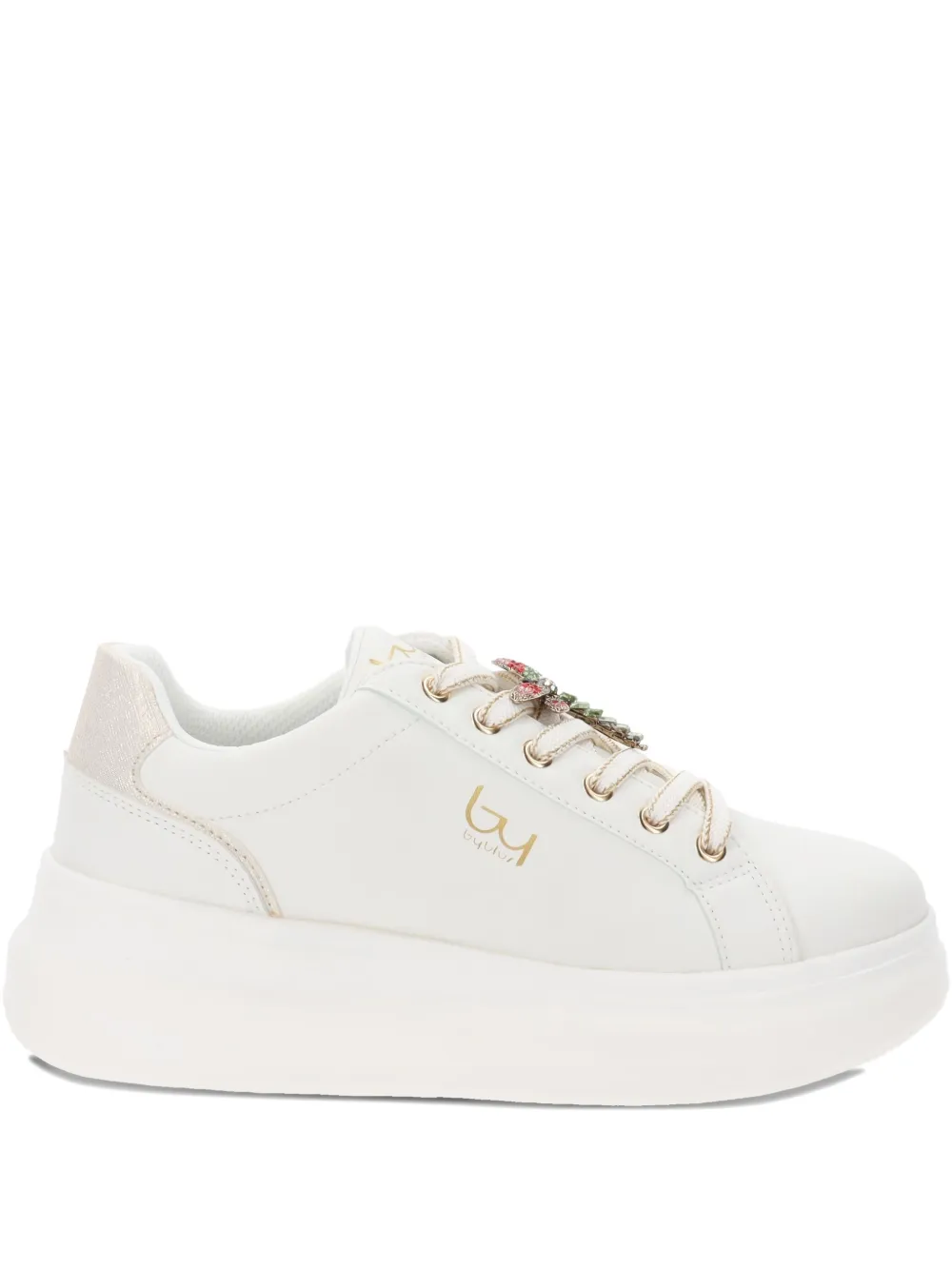 Byblos Embellished Platform Lace-up Sneakers In White
