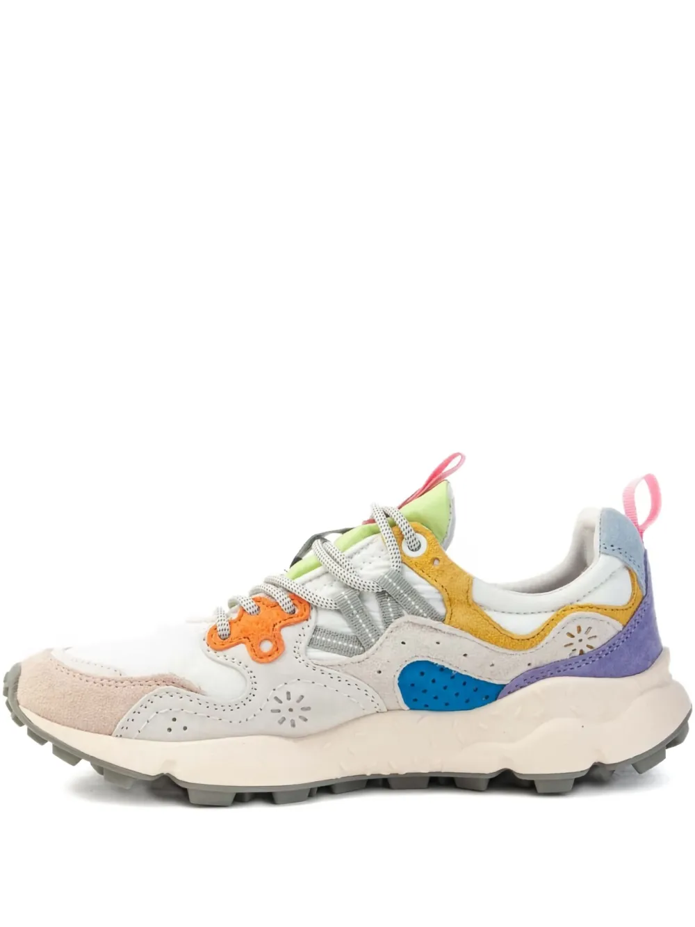 FLOWER MONTAIN lace-up panelled sneakers White
