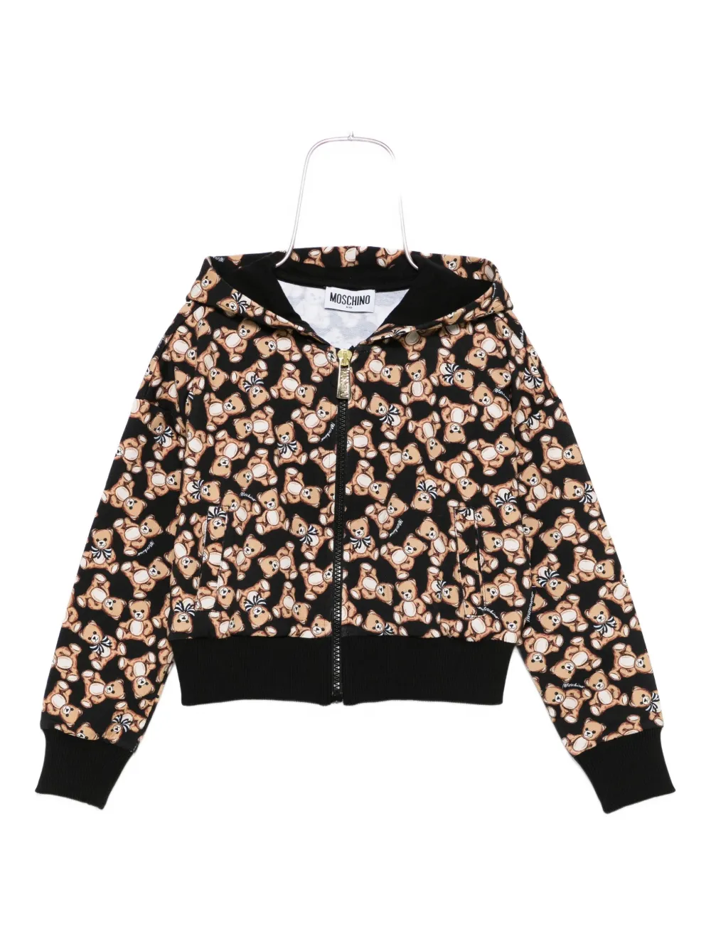 Moschino Kids teddy-print zip-fastening hoodie Zwart