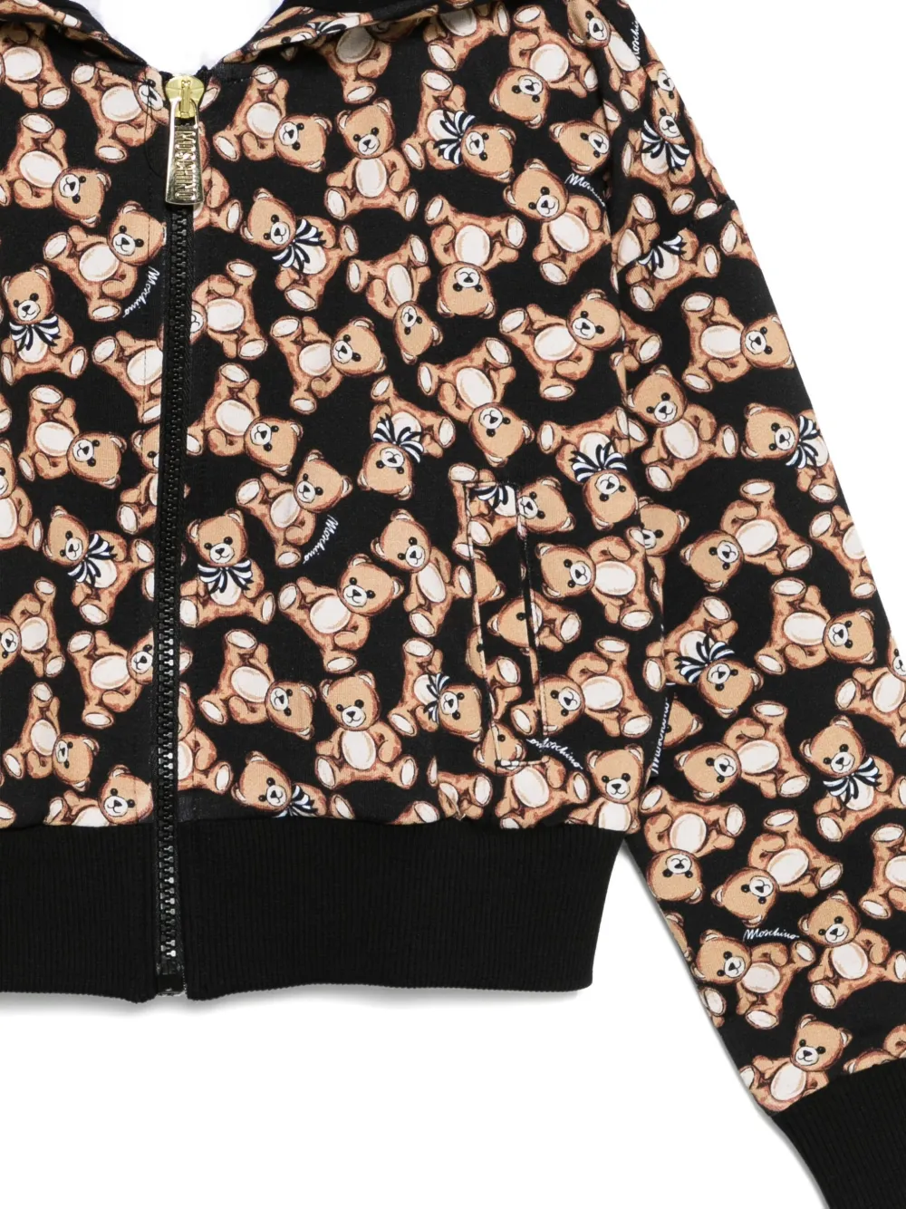 Moschino Kids teddy-print zip-fastening hoodie Zwart