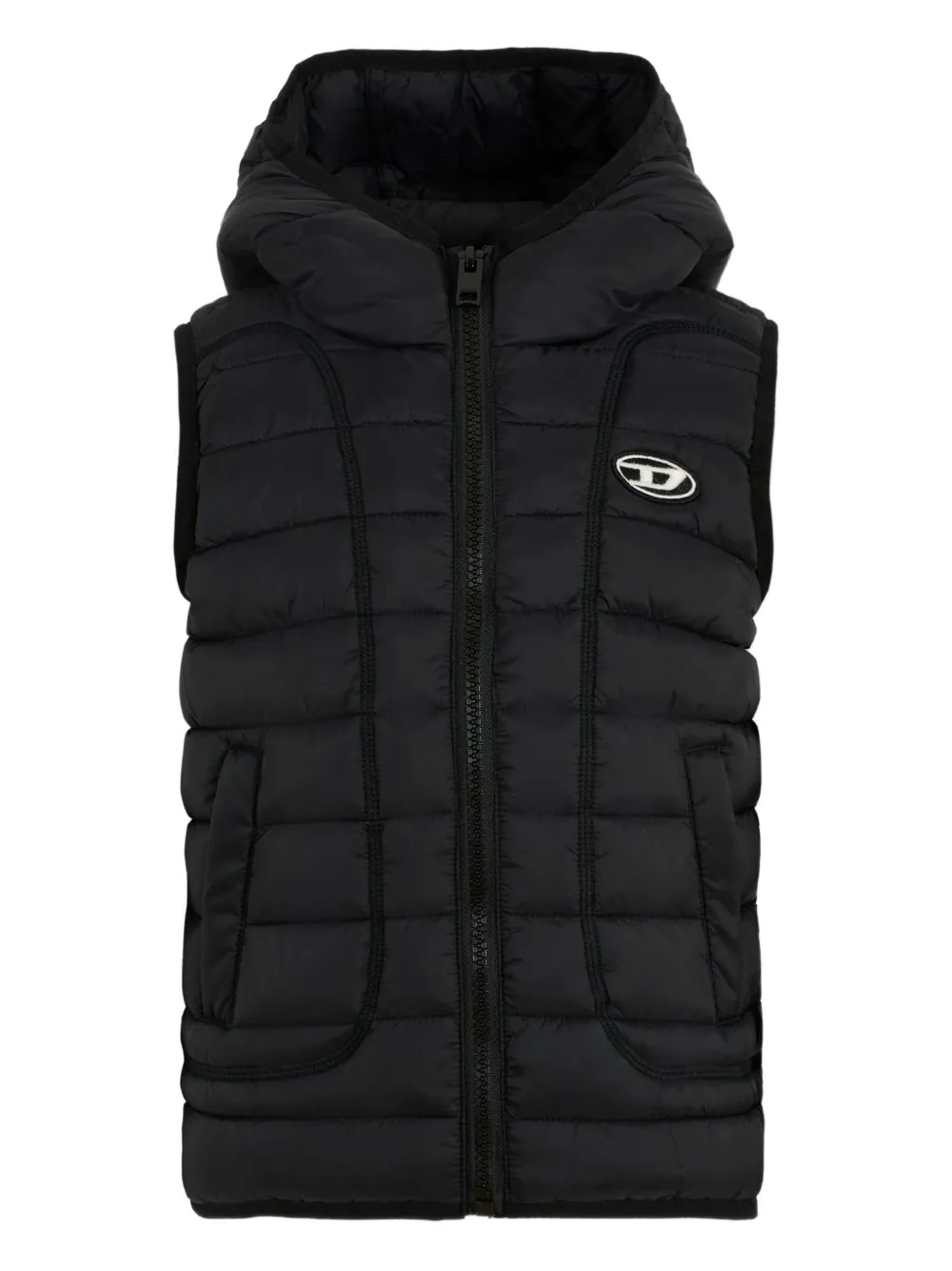 Diesel Kids quilted hooded gilet Zwart